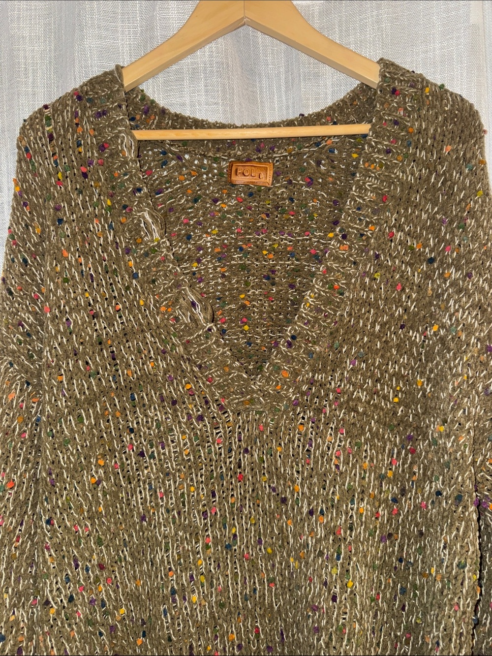 POL | Boho Olive Multicolor Speckled V-Neck Sweater Oversized Women’s L
